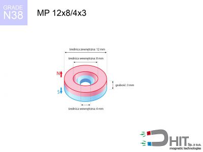 MP 12x8/4x3 N38 - magnesy neodymowe pierścieniowe