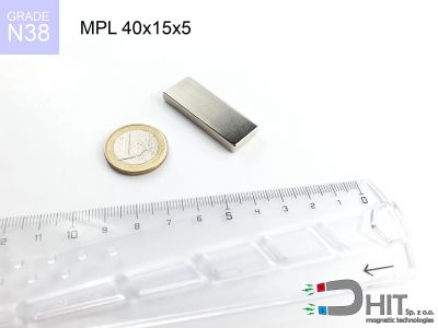 MPL 40x15x5 N38 - magnesy neodymowe płytkowe