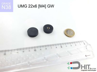 UMGGW 22x6 [M4] GW N38 - gwintowane neodymowe magnesy w gumie