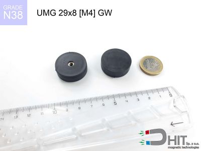 UMGGW 29x8 [M4] GW N38 - gwintowane neodymowe magnesy w gumie