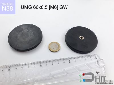 UMGGW 66x8.5 [M6] GW N38 - gwintowane magnesy neodymowe w gumie