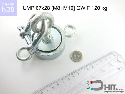 UMP 67x28 [M8+M10] GW F120 kg N38 - neodymowe magnesy dla poszukiwaczy