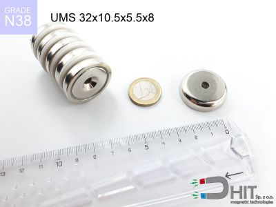 UMS 32x10.5x5.5x8 N38 - magnetyczne uchwyty z otworem stożkowym